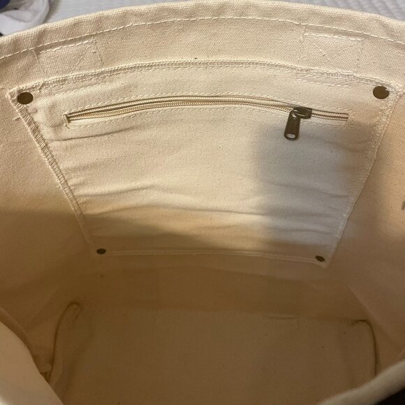 Shorebags Society Canvas and Leather Tote Bag with zip code monogram. Unisex. - Picture 4 of 5